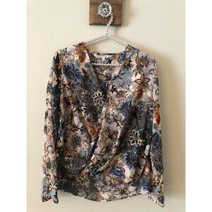 Rachel Roy Womens Size 4 Multicolor Floral Blouse Faux Wrap